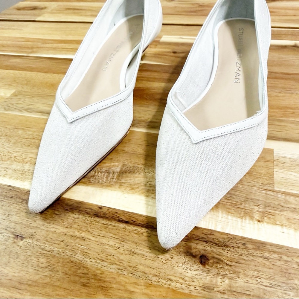 Stuart Weitzman Eva 50 Pump Pointed Toe White Sparkle Kitten Heels $525 MSRP 5.5 - Picture 8 of 15